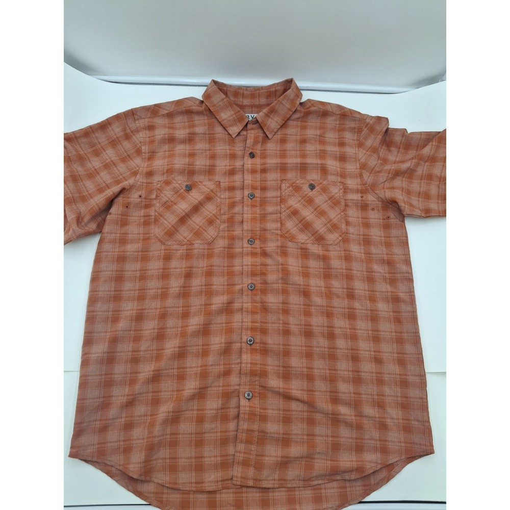 Orvis Men's Short Sleeve Woven Tech Shirt, Orange Plaid, Size: Large, NWOT